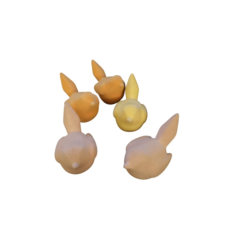 Set of 5 Pastel Flocked Bird Figurines Spring Easter Decor Yellow Orange Pink